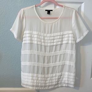 White ruffle front blouse